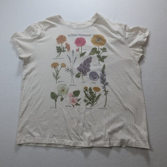 Mighty Fine Tops - White "Edible Flowers" Graphic Tee Size XL